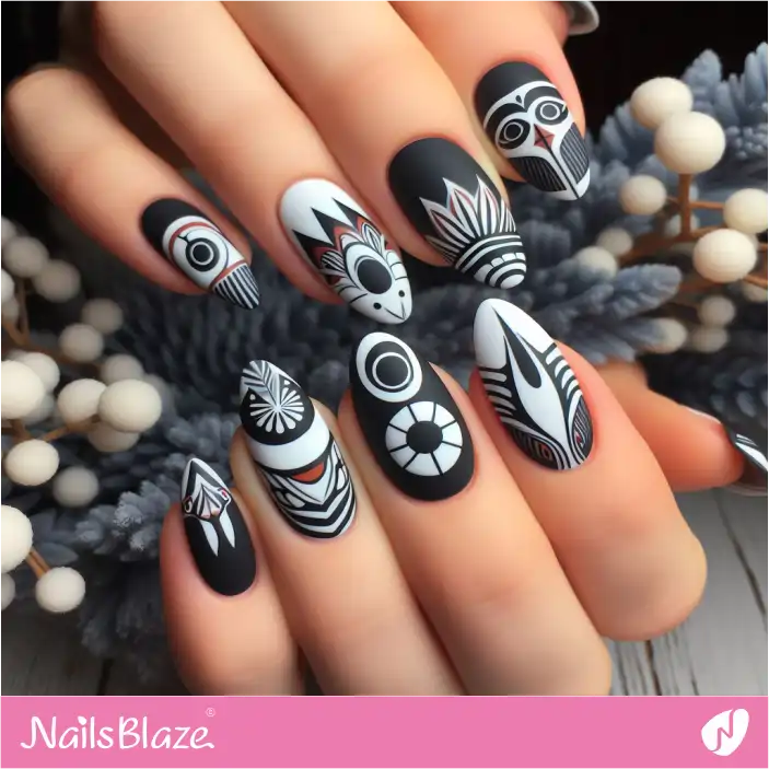 Matte Nails Inspired by Coast Salish Animal Design | Canadian | Tribal - NB1492